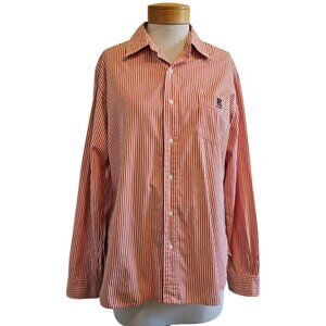 Vintage Ralph Lauren Rugby Orange Striped Cotton Long Sleeve Collared Shirt L
